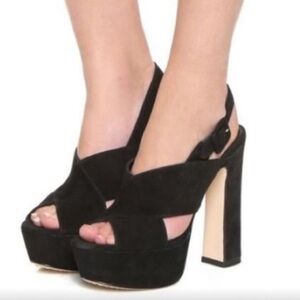 Alice + Olivia Larissa Black Suede Platform Heels Size 36.5